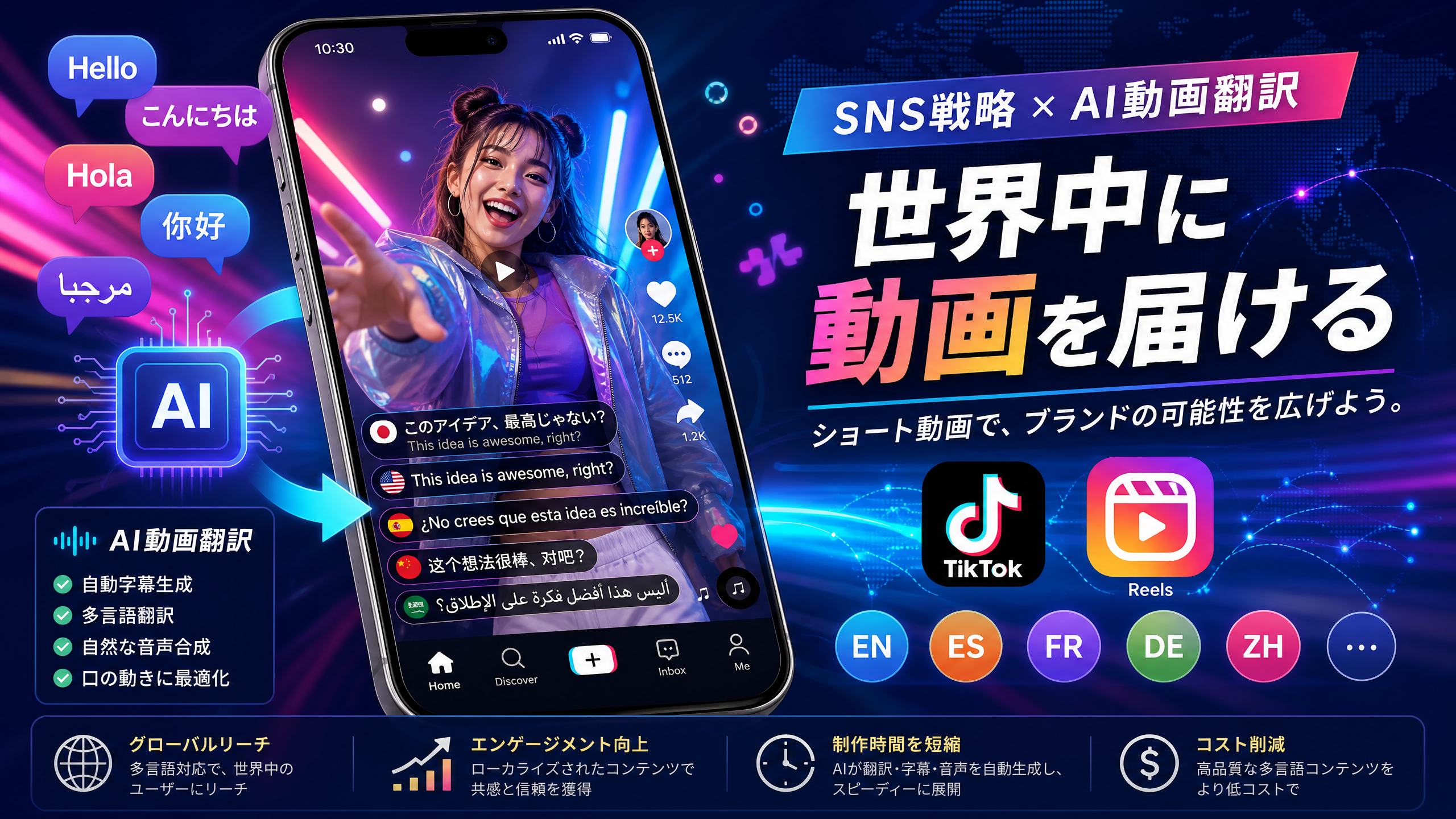 AI動画翻訳でSNS攻略！TikTokやリール動画のエンゲージメントを高める方法